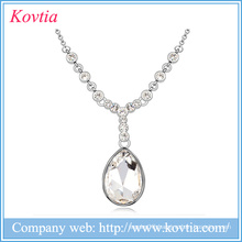 Luxury bridal wedding jewelry white gold plated clear drop crystal stone necklace